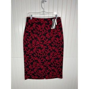 Briggs New York Dark Red Black Print Maxi Skirt Slit in the Back Size 12 Petite